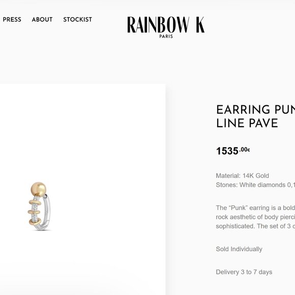 Rainbow K Punk Nano Earring White Gold - Picture 7 of 9